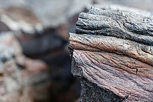 绳状熔岩,火山岩,特写,风景,东方,裂隙,基拉韦厄火山,夏威夷,美国