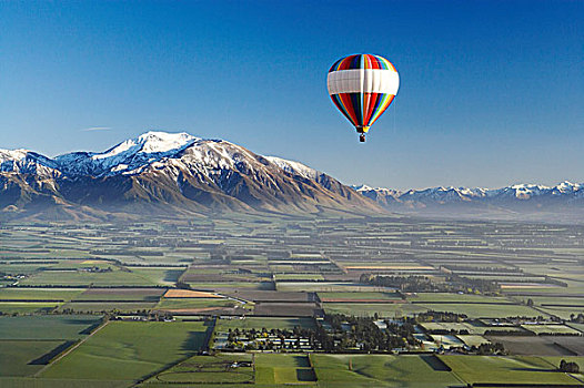 热气球,靠近,南岛,新西兰,俯视