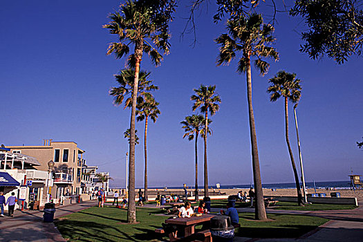 美国,加利福尼亚,新港海滩,野餐桌,码头