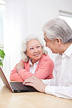 一对老年夫妇使用电脑