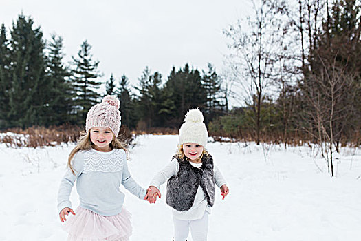 姐妹,积雪,公园,加拿大