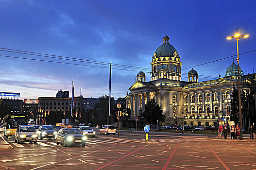 塞尔维亚,议会,贝尔格莱德,夜晚