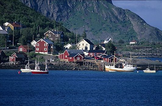 渔村,莫斯克内斯,岛屿,罗弗敦群岛,挪威,斯堪的纳维亚,欧洲