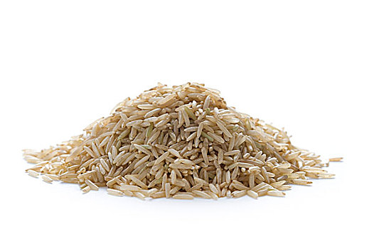 全麦,褐色,印度香米,白色背景