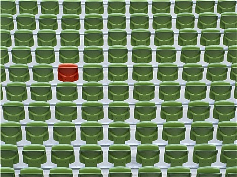 一个,红色,座椅,排,空,绿色,体育场看台