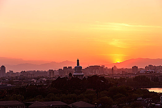 夕阳下的北海白塔