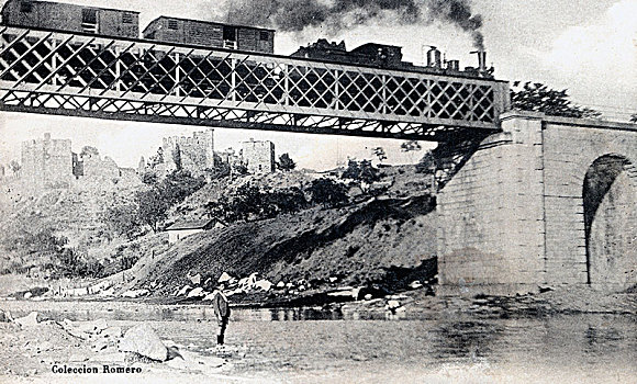 铁道口,桥,上方,河,通过,明信片,20世纪10年代
