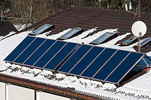 屋顶,太阳,太阳能电池,雪,巴伐利亚森林,巴伐利亚,德国,欧洲