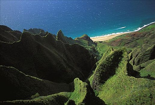 夏威夷,考艾岛,纳帕利海岸,俯视