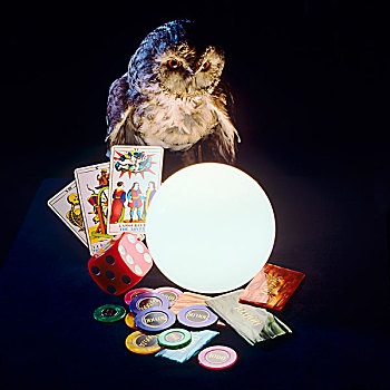 猫头鹰,灯光,水晶球,塔罗牌,轮盘