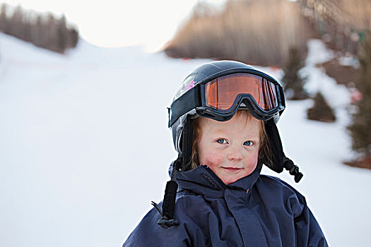男孩,戴着,头盔,滑雪帽,赤鹿,艾伯塔省,加拿大