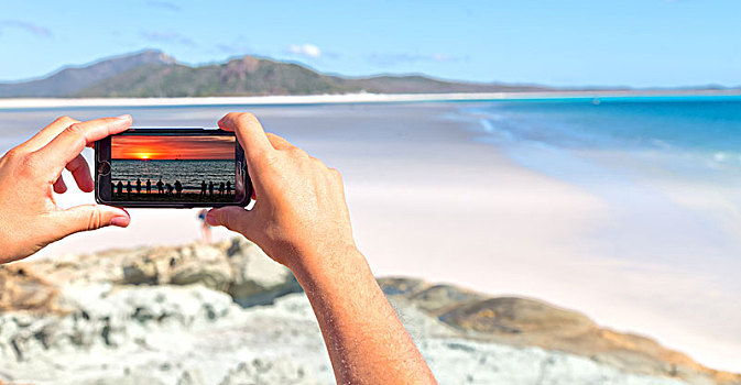 智能手机,澳大利亚,海滩,圣灵岛,乐园,概念,放松