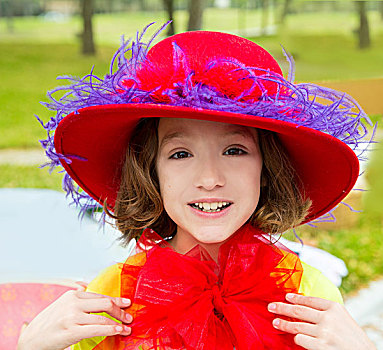 有趣,小女孩,时尚,红色,帽子,薄纱,服饰