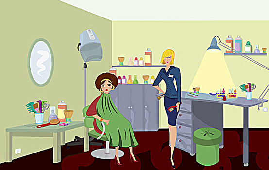美容院,职业,梳子,客户,绿色,长袍
