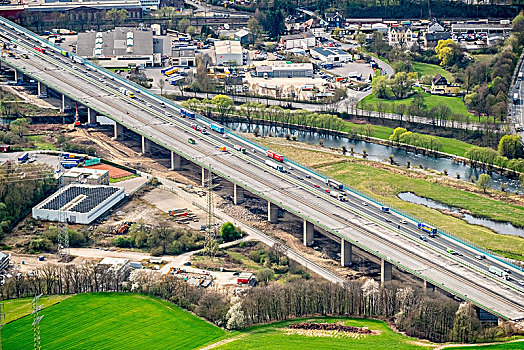 桥,建筑工程,高速公路,上方,靠近,哈根,鲁尔区,北莱茵威斯特伐利亚,德国