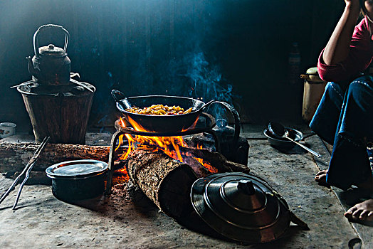 壁炉,小屋,乡村,掸邦,缅甸,亚洲