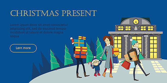 圣诞礼物,概念,旗帜,风格,矢量,家庭,离开,商店,礼盒,晚间,平安夜,购物,寒假,超市,销售,折扣,广告,圣诞节