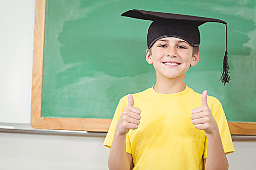 微笑,学生,学士帽,竖大拇指,头像,教室
