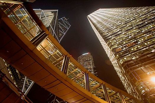 钢铁,写字楼,上升,夜空,左边,中银大厦,设计,中心,建筑,香港,中国,亚洲
