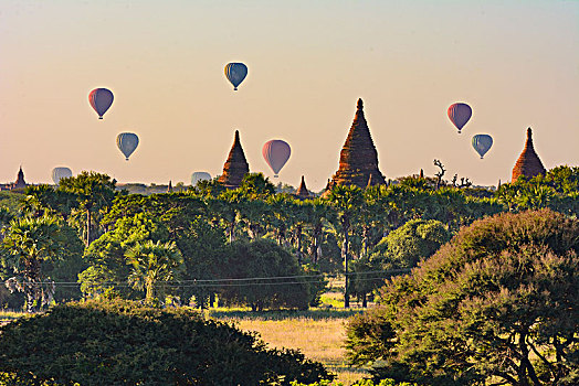 蒲甘,庙宇,佛塔,气球,曼德勒,区域,缅甸