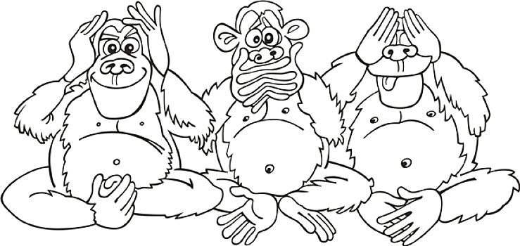三个,猴子,上色画册