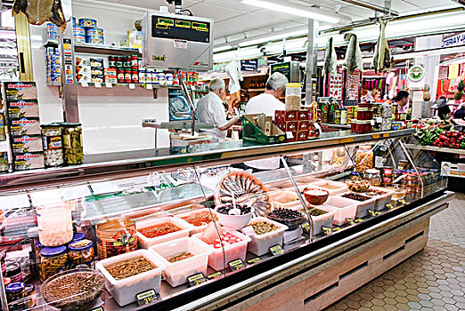 货摊,销售,腌制,橄榄,特色食品,中心,市场,瓦伦西亚,西班牙,欧洲