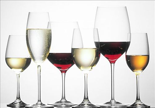 种类,葡萄酒,香槟,雪利酒,玻璃杯