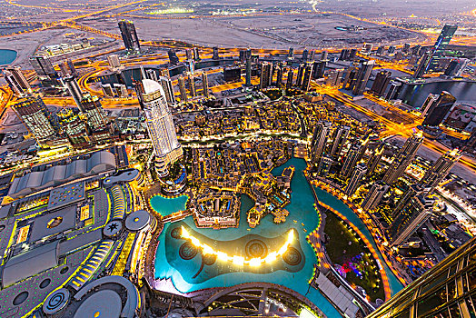 风景,哈利法,眺望台,迪拜,喷泉,地址,市区,商场,露天市场,晚间,阿联酋,亚洲