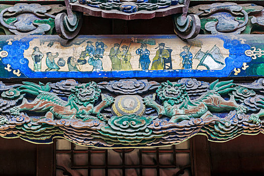 古建筑木雕彩绘,山西省平遥古城城隍庙古建筑