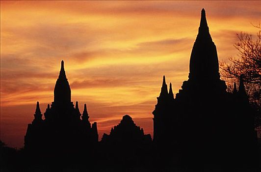 缅甸,黎明,上方,庙宇,蒲甘