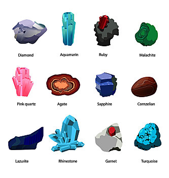 宝石,珠宝,钻石,碧绿色,红宝石,孔雀石,粉色,石英,玛瑙,蓝宝石,莱茵石,青绿色,光泽,收集,翡翠,风格,矢量