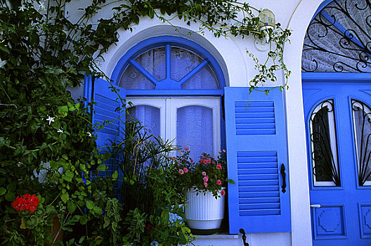 希腊,锡拉岛,房子,窗户