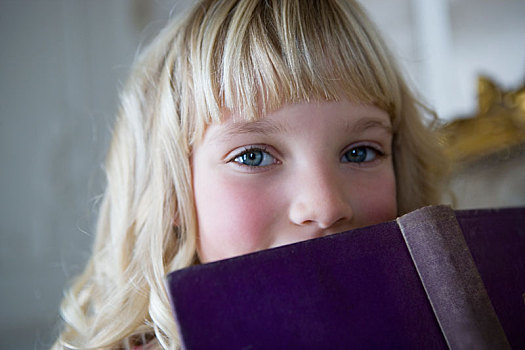 头像,小女孩,读,书本