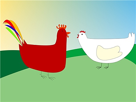 鸡,公鸡,绘画