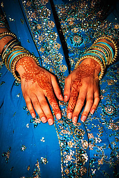 特写,巴基斯坦人,新娘,散沫花染料