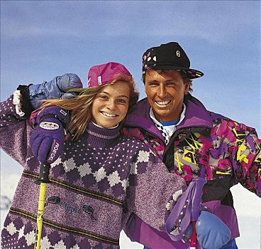 伴侣,男人,女人,雪中,滑雪者,冬季运动,乐趣,欧洲,假日