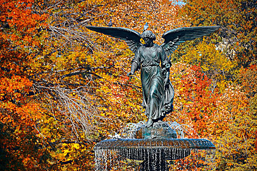 天使,水,平台,秋天,中央公园,纽约