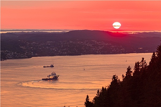 风景,日落,挪威,峡湾