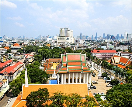 航拍,曼谷,金色,攀升,局部,寺院,泰国