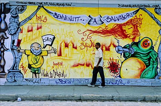 巴西,萨尔瓦多,男人,墙壁彩绘