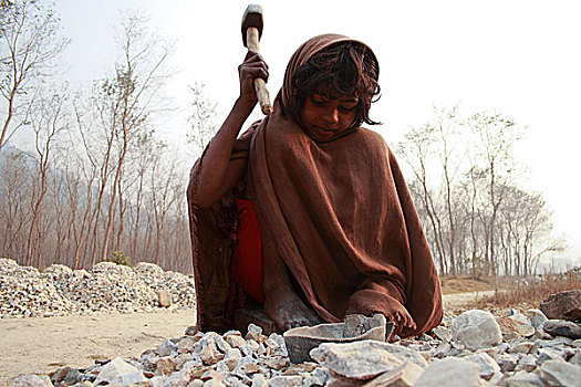 石头,靠近,河,孩子,尼泊尔,工作,劳工,困难,环境,地毯,工厂,砖,窑,生活,服务,农业