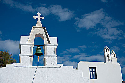 希腊,基克拉迪群岛,米克诺斯岛,特色,刷白,教堂,屋顶,钟楼,展示,传统,建筑,大幅,尺寸