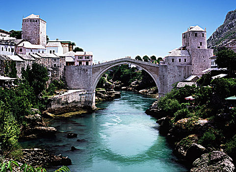 石桥,世界遗产,莫斯塔尔,波士尼亚赫塞哥维纳联邦,欧洲