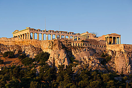 中心,希腊,雅典,卫城,俯视图,黎明