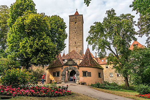 城堡,大门,12世纪,罗腾堡,巴伐利亚,德国,欧洲
