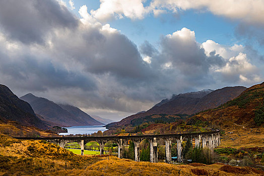 铁路,高架桥,秋色,阴天,西部,高地,苏格兰,英国