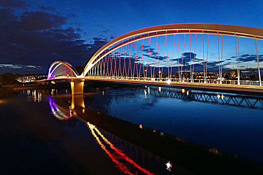 法国,斯特拉斯堡,新,桥,莱茵河,河,有轨电车,连接,欧洲,边界