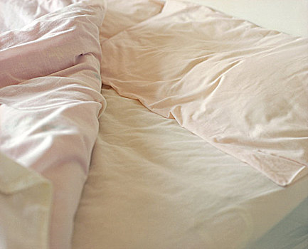 未整理,一对,床,苍白,床单,一个,背影,枕头,左边,凹痕,头部,沃里克郡,英国,2006年
