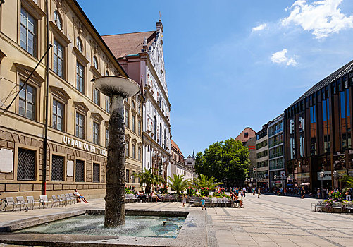 喷泉,步行区,路,老城,慕尼黑,上巴伐利亚,巴伐利亚,德国,欧洲