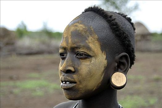 肖像,男孩,摩西族,人,黄色,脸,埃塞俄比亚